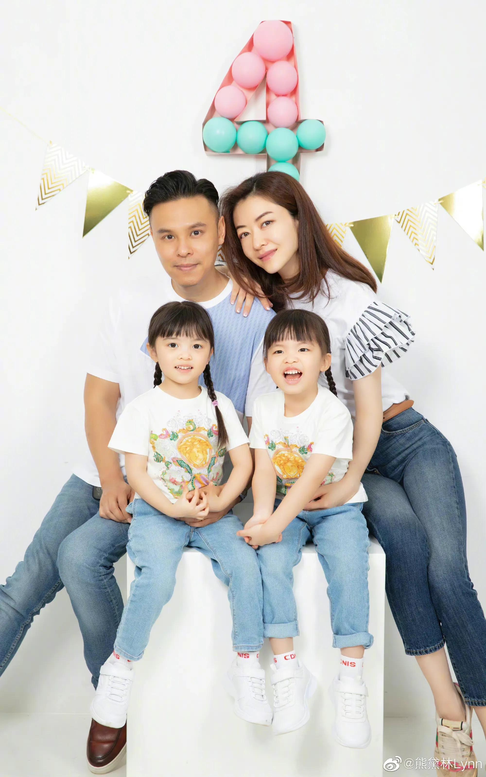 熊黛林为4岁双胞胎庆生，晒全家福温馨有爱，郭可盈女儿也送祝福
