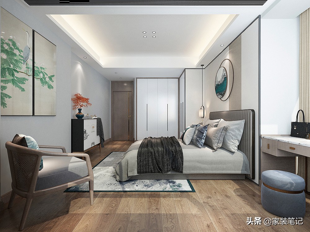 130㎡的四居室，装修现代中式，全屋时尚、前卫又有意境，很喜欢