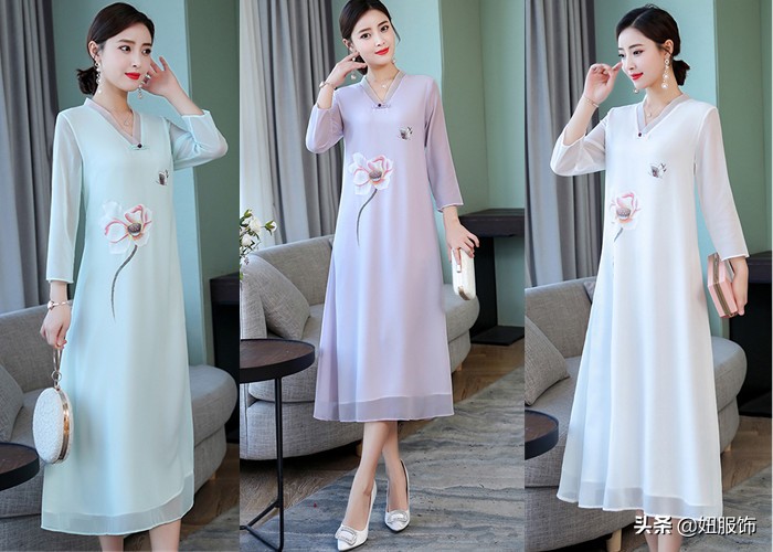 这几款优雅知性显瘦的改良旗袍式连衣裙，穿出民族风的别样美