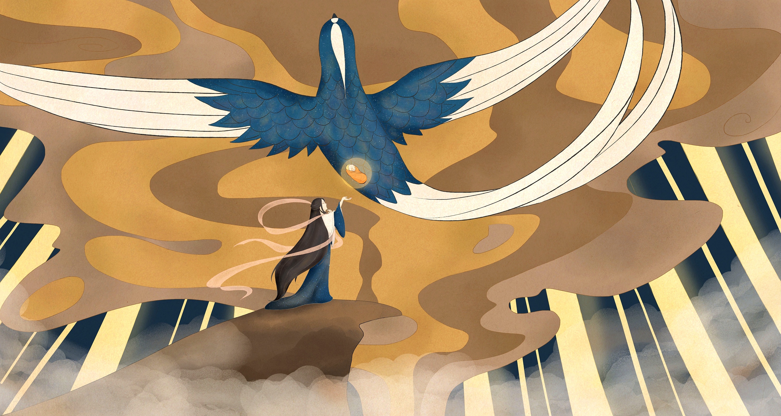 玄鸟是《山海经》中的神鸟之一,传说它是帝俊时代的神鸟,给人类带来了