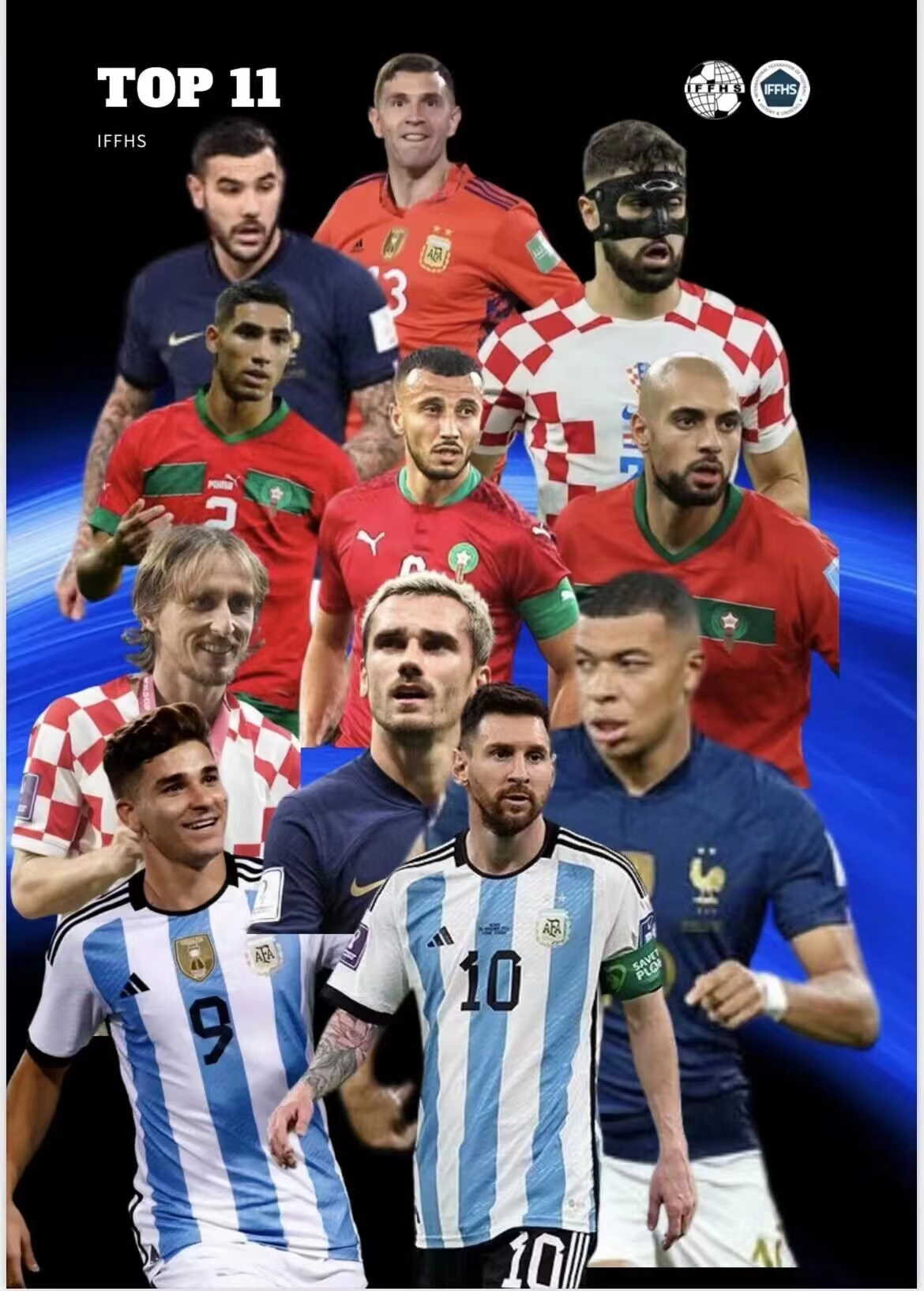 2022世界杯最强阵容（很公道！IFFHS世界杯最佳阵容：梅西姆巴佩魔笛小蜘蛛面具侠在列）