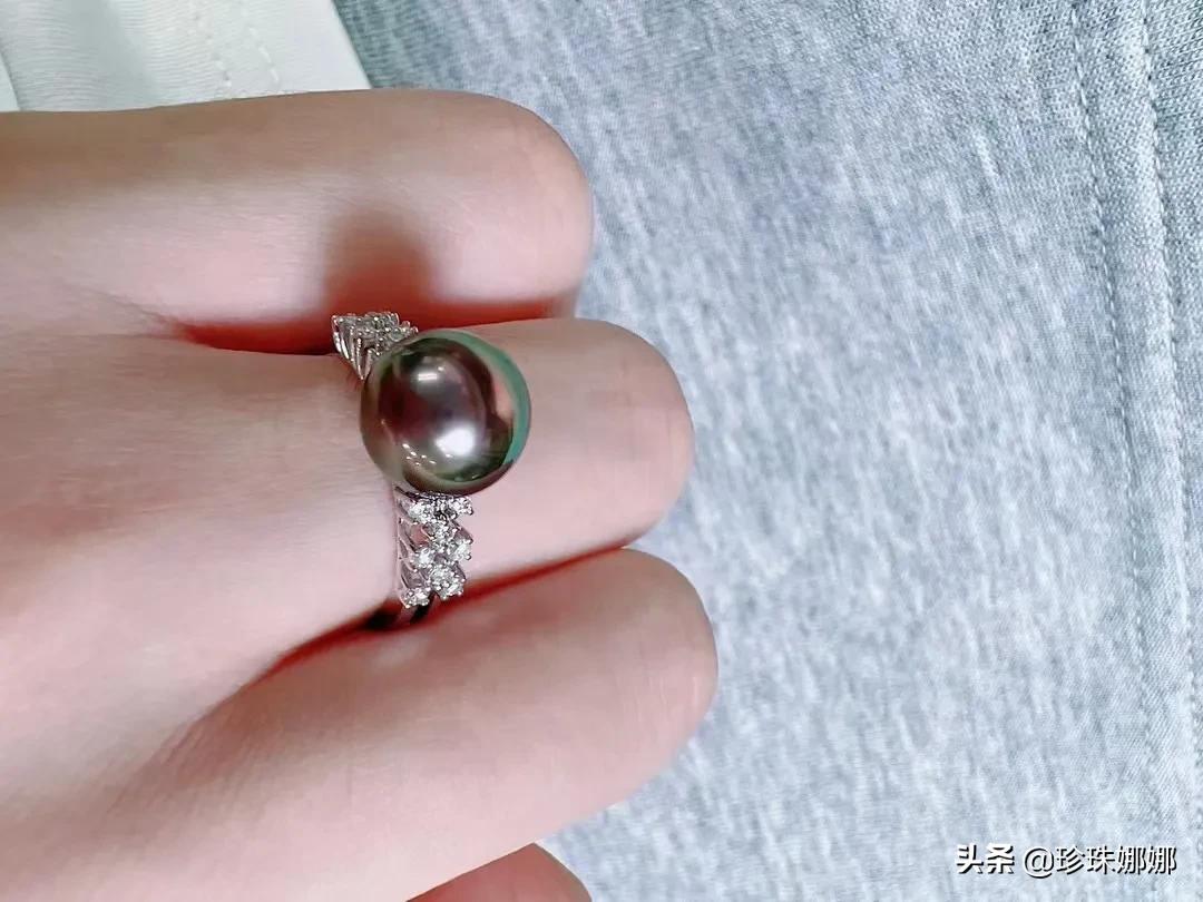 极品孔雀绿黑珍珠戒指