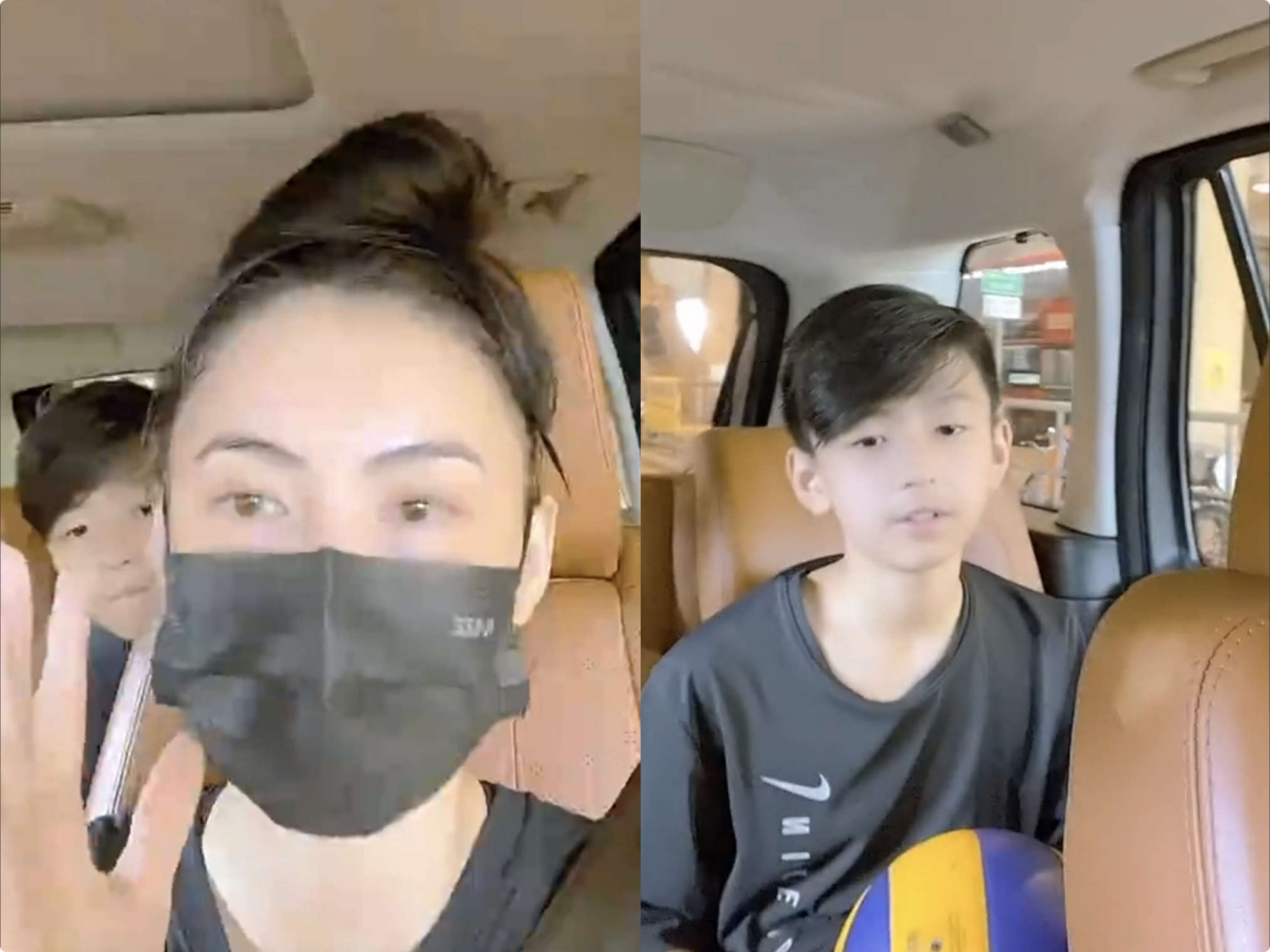 张柏芝陪次子打排球，自夸比他厉害，小Q身姿矫健越来越像哥哥