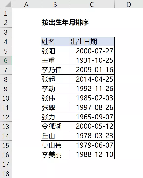 教程 | Excel按每年生日对出生日期排序,用了这两个函数