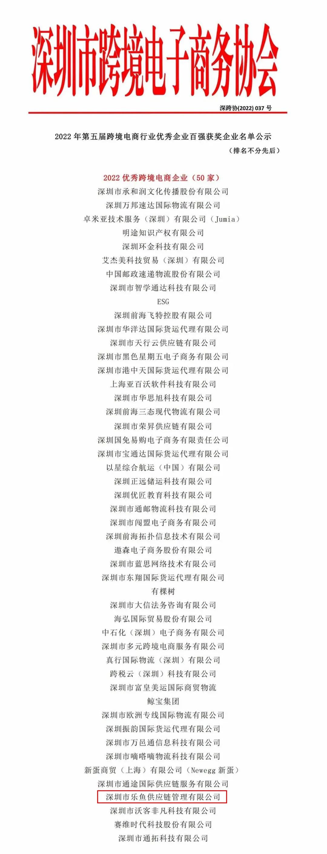喜报 | 乐鱼跨境荣获2022优秀跨境电商企业奖