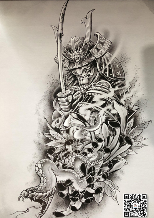 般若纹身含义(日式新老传统般若鬼武士纹身手稿素材图片)