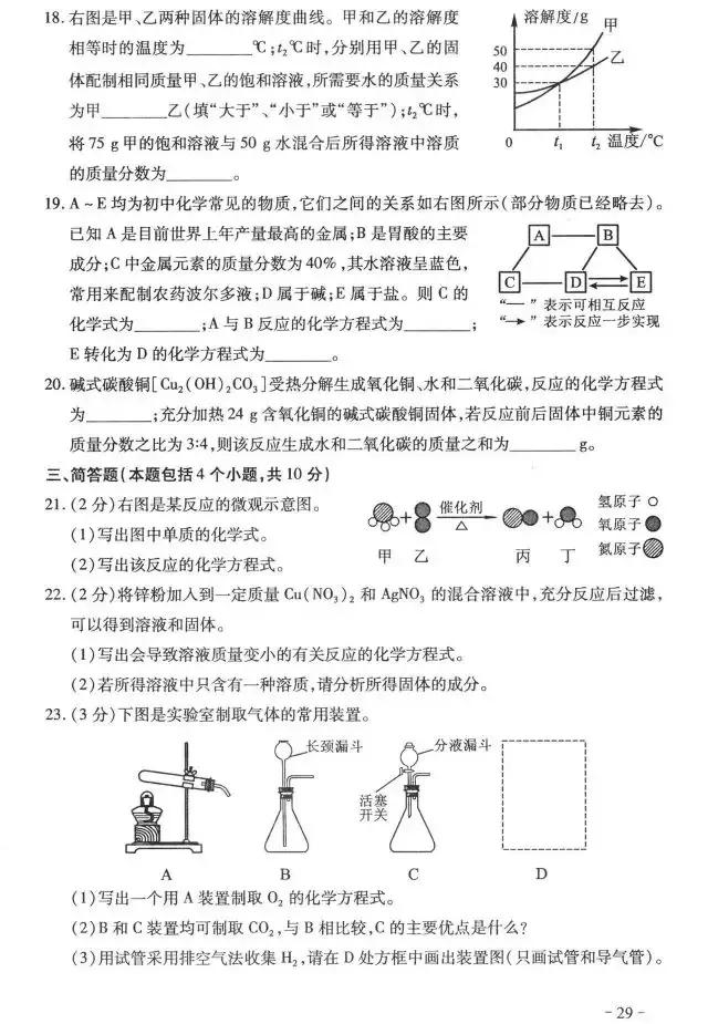 河南历年中考真题——化学试卷（含答案）