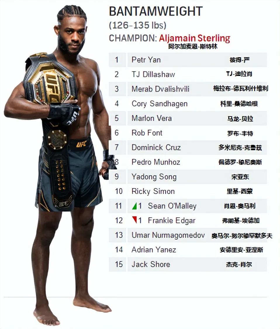 宋亚东ufc排名(UFC男子各量级最新排名以及P4P排名)