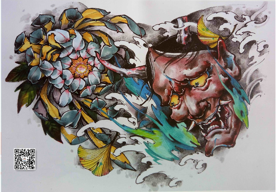 日式满背通体新老传统般若纹身手稿素材