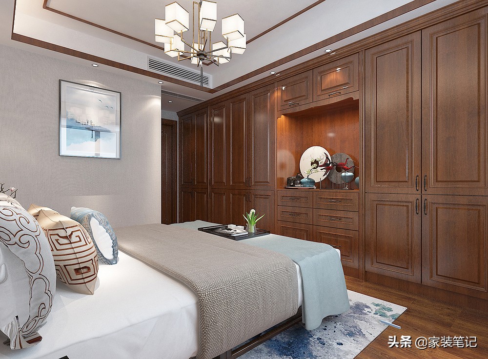 150㎡有5房，选择装新中式，不仅不拥挤，整体还很大气，采光也好