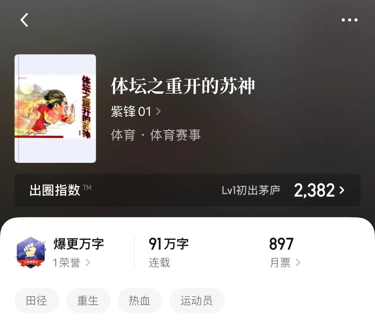 八本运动流小说，奔跑的感觉，说实话除了累，真的很爽