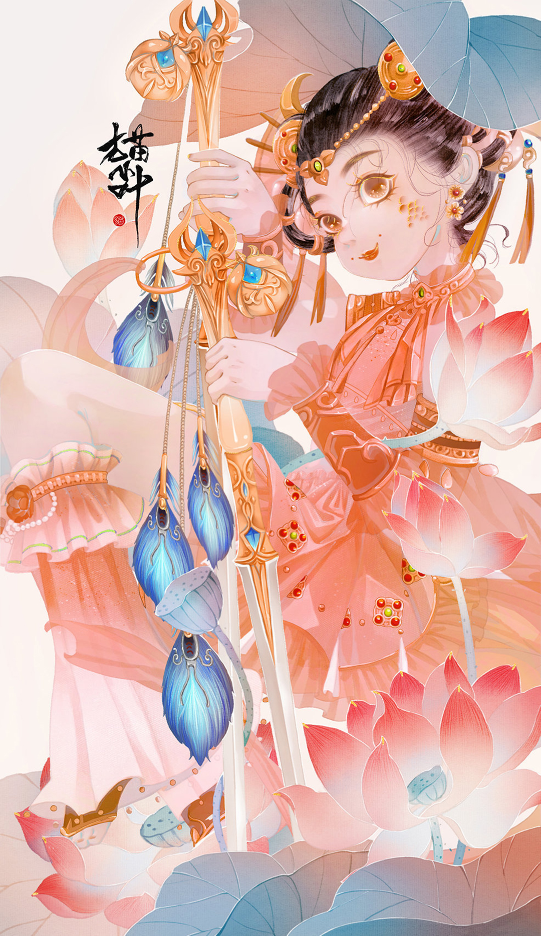 漂亮的古风美少女插画，画面构图简洁，给观者留下更多的遐想