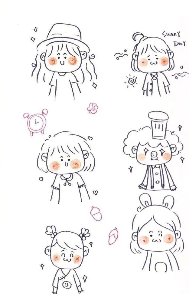 简单好看的超q萌手账简笔画素材//今日份开心