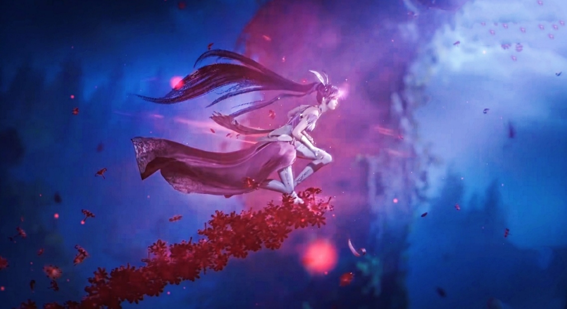 一身红纱裙的她踩着彼岸花梯奔向了唐三,留下两人的诀别吻后,小舞悲情