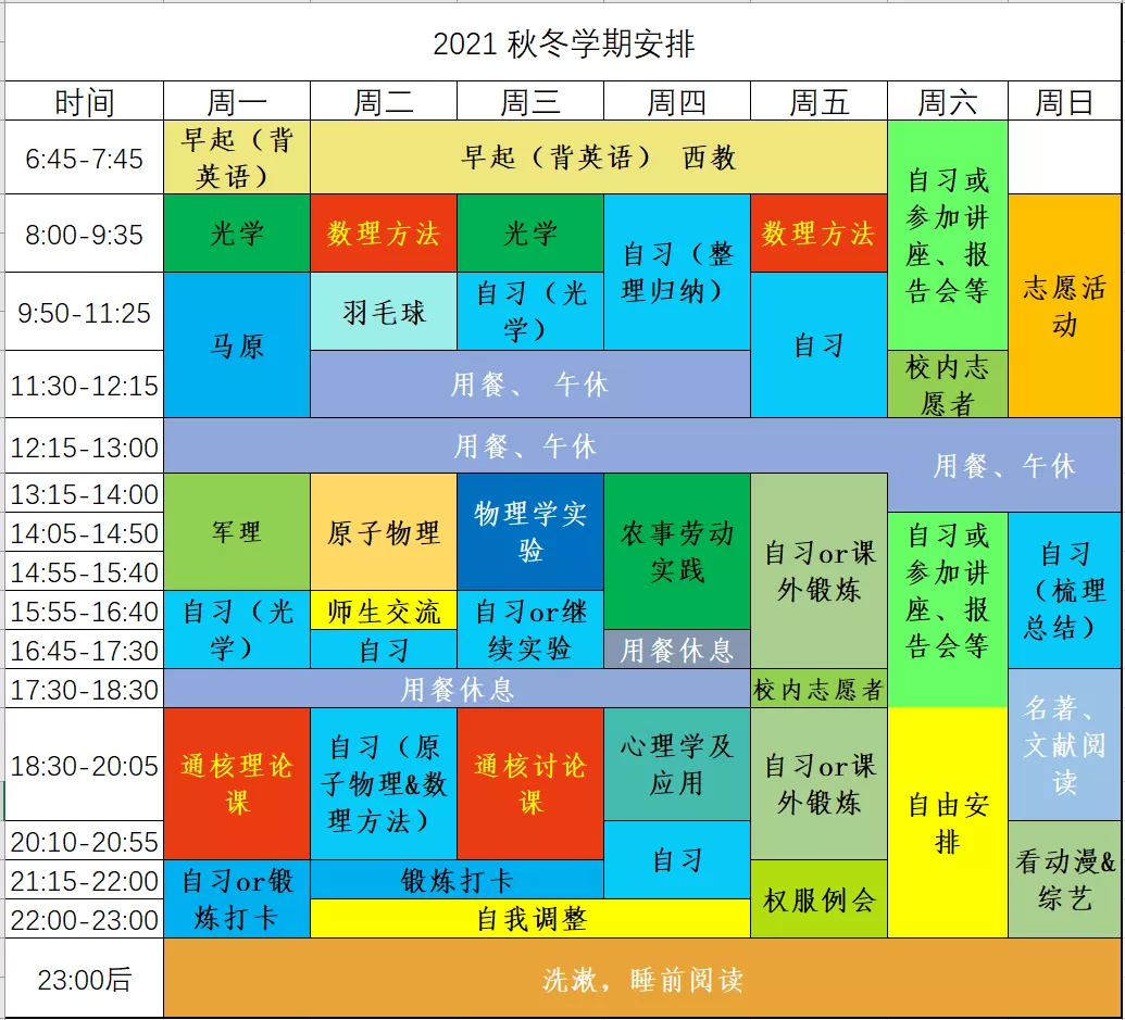 当多彩生活遇上井井有条！浙大学子作息表“曝光”