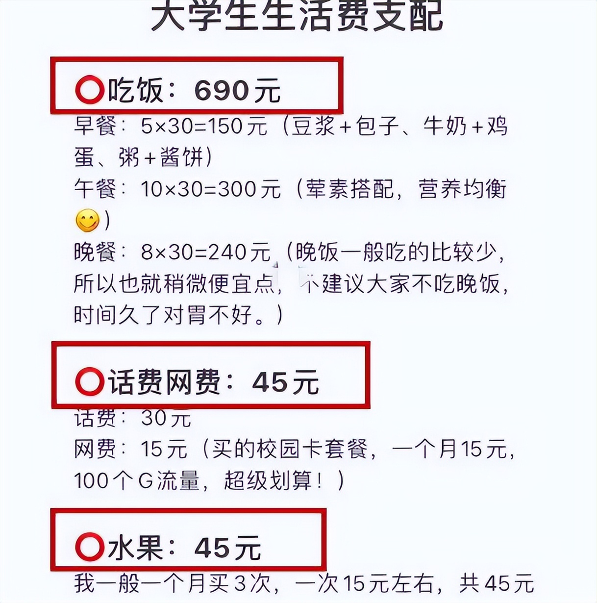 大学生每月生活费等级，最低一级犹如求生，大学生都不敢出门逛逛