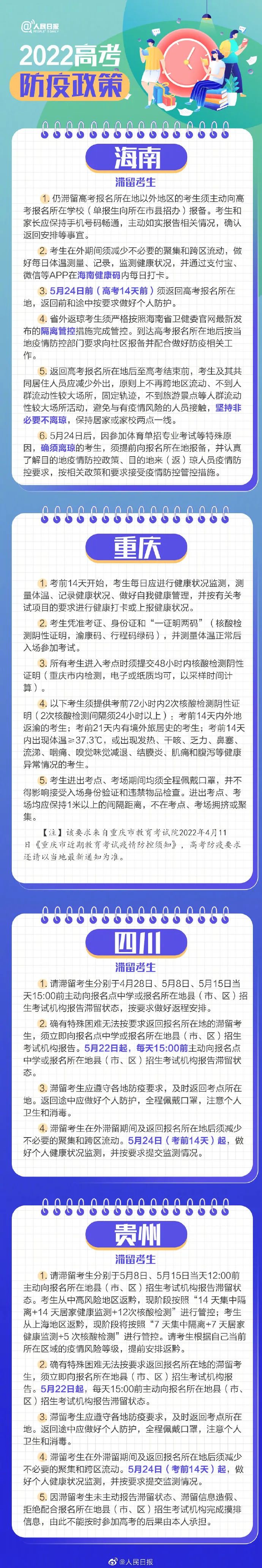 @2022高考生，重要提醒！各地高考防疫政策汇总来了