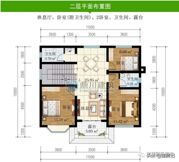 11×10米,四川二层别墅,4室3厅带棋牌室,23万造价,实在好户型