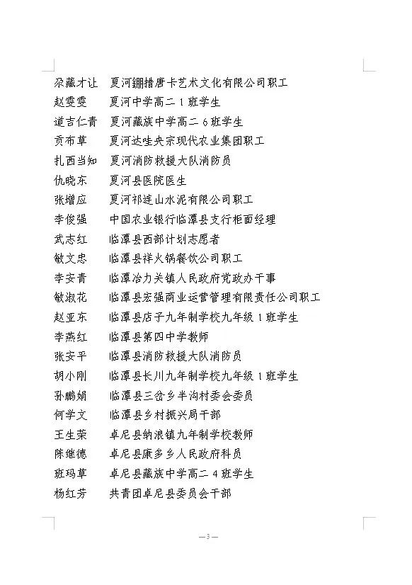 2021年度甘南州优秀共青团员、优秀共青团干部、五四红旗团委、五四红旗团支部等拟通报表扬的公示