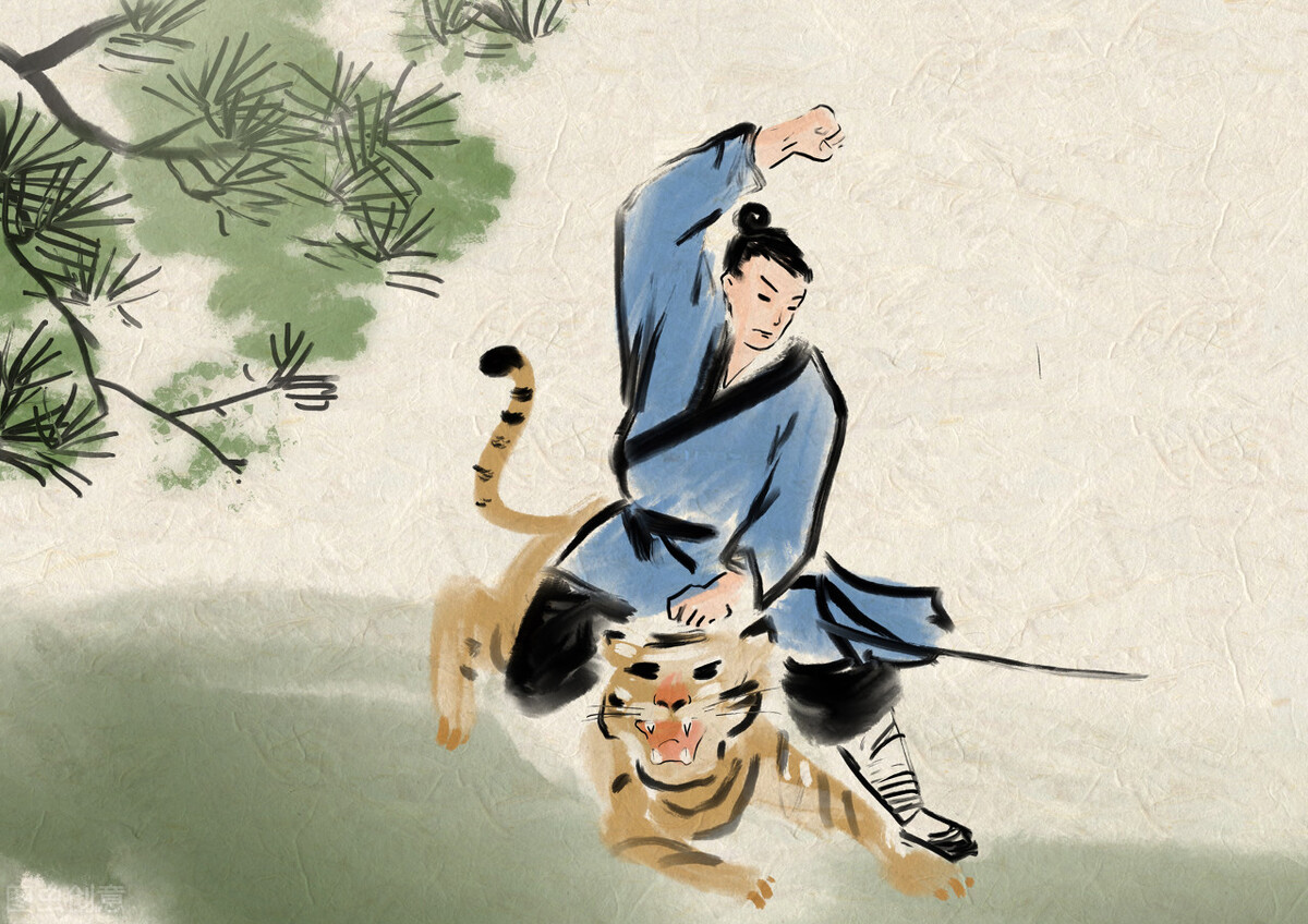 武松打虎武松走了一直,酒力发作,焦热起来,一只手提哨棒,一只手把胸膛