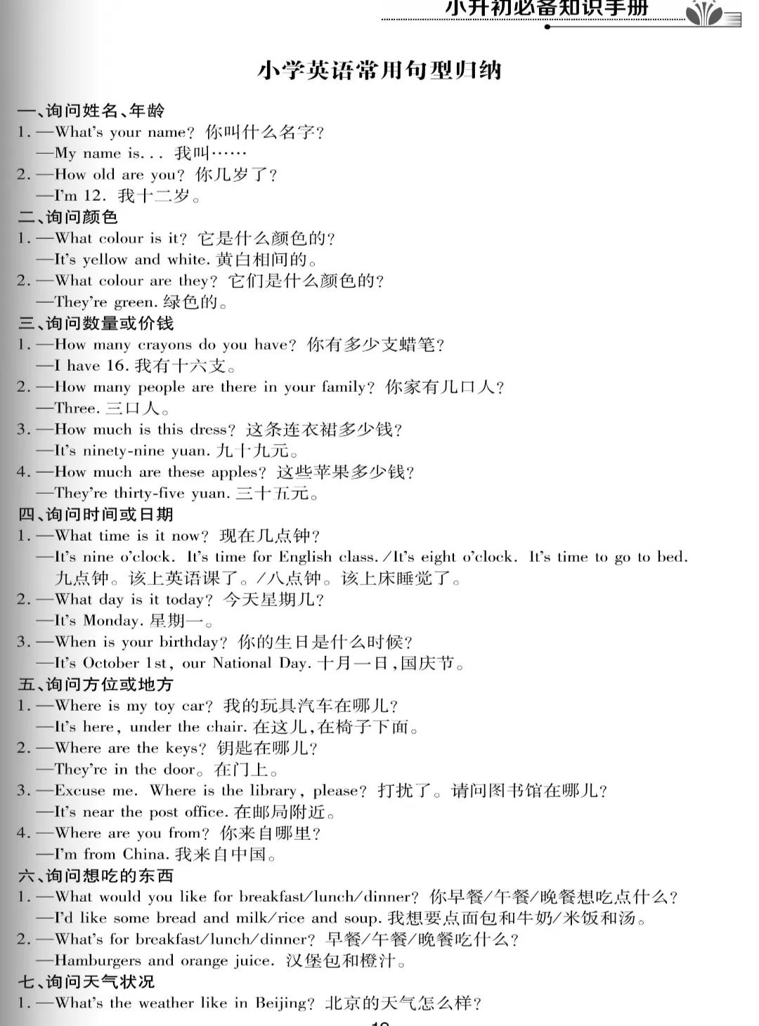 小学英语常用句式和重点句式归纳整理