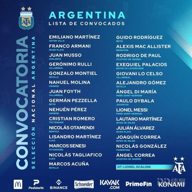 阿根廷队员有谁(阿根廷国家队最新名单：梅西领衔 迪马利亚、迪巴拉、德保罗在列)