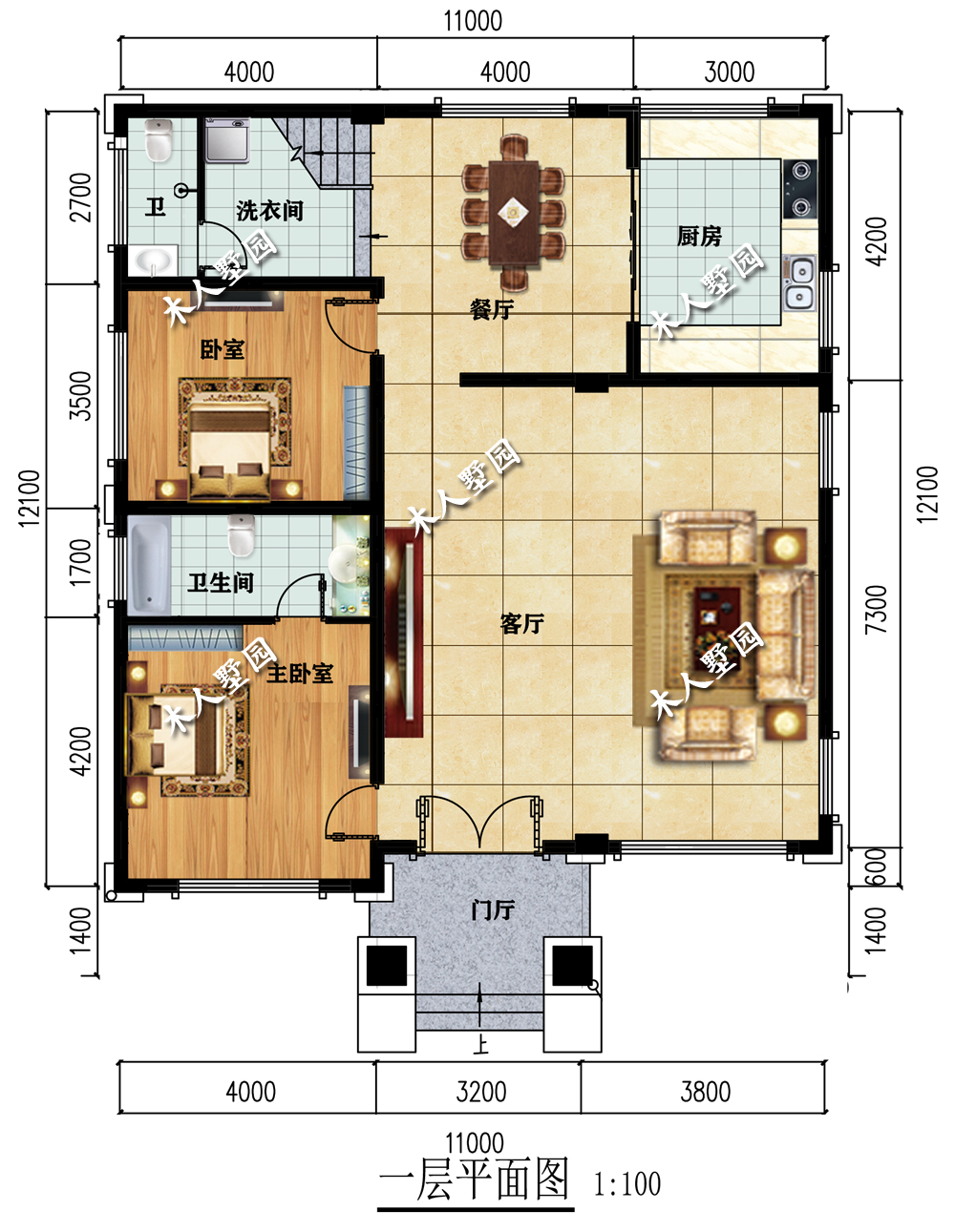 1米三层别墅设计,9个房间配50平的大客厅,40万建一栋超值
