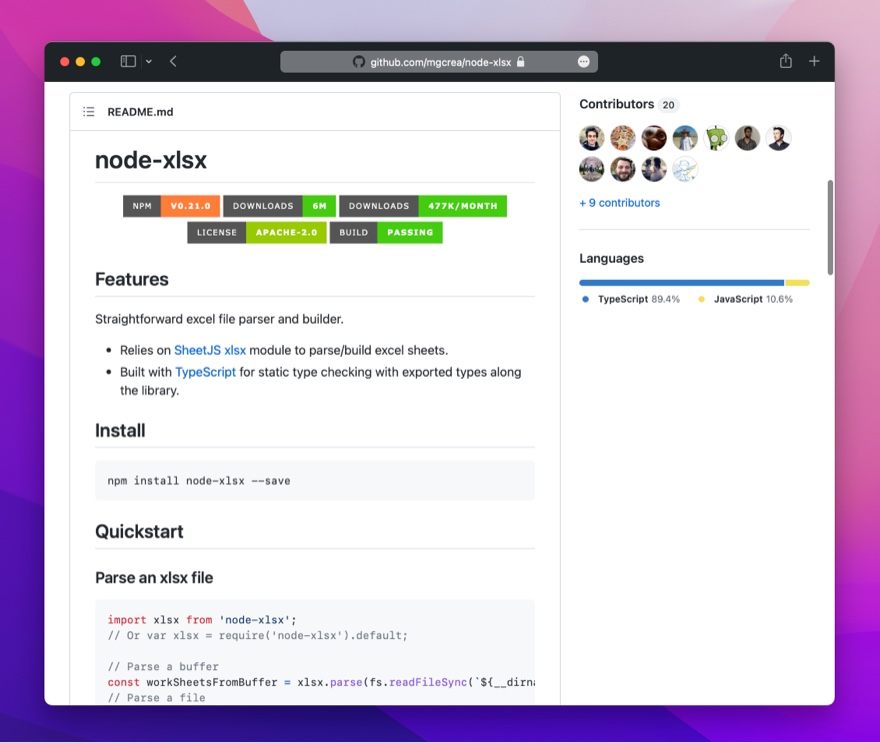 node-xlsx 简单几行代码处理导入导出 excel 数据，免费开源的 js 库