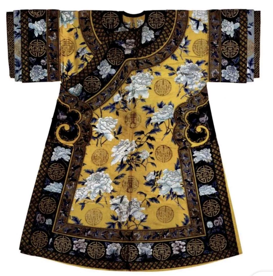 明黄丝绣牡丹,扁金球,生日单,丧服