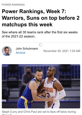NBA官网最新战力榜出炉：太阳超越篮网，雄鹿第五，勇士稳居榜首