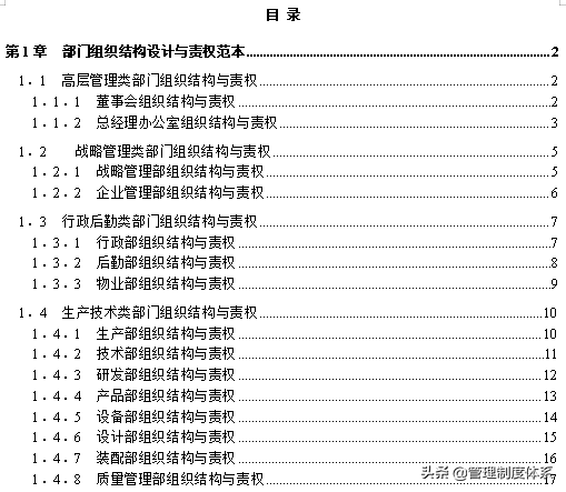 企业各部门组织结构设计与责权范本（56页）