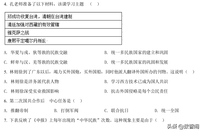 备战2022年中考历史真题模拟（安徽2）+完整答案解析