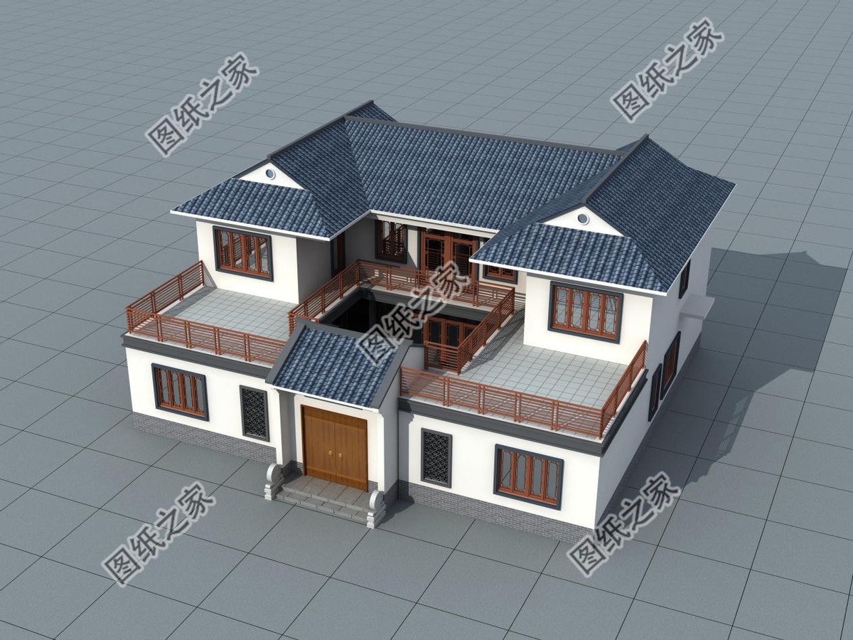 农村中式庭院别墅设计，白墙黛瓦搭配上超大庭院，美到怀疑人生