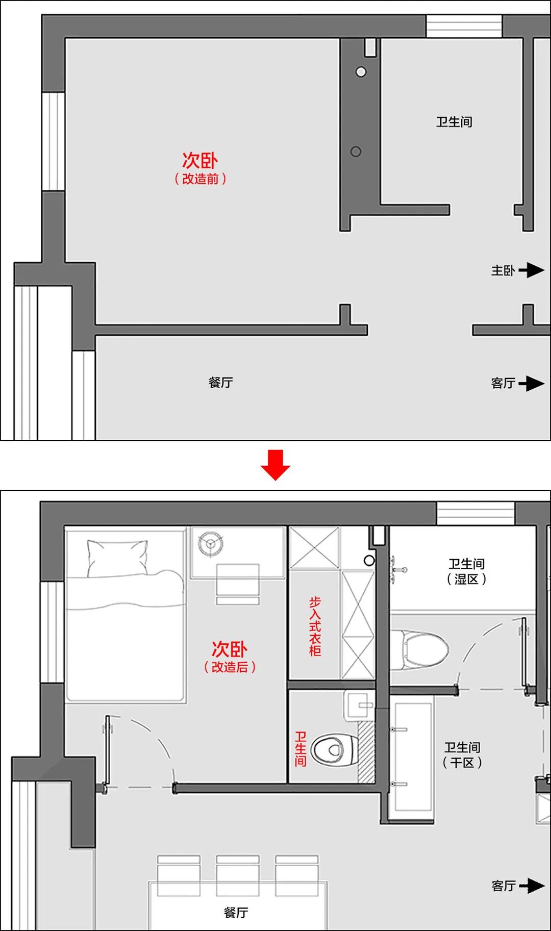 北京63㎡爆改出三室二厅，塞下一家四口，卫浴还能干湿分离