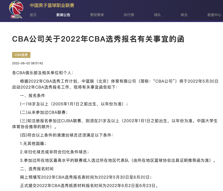 cba2022(2022年CBA选秀球员名单公布，还有一位42岁的“追梦人”参选)