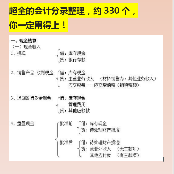 会计分录分类记忆，财务人都在用的330个会计分录