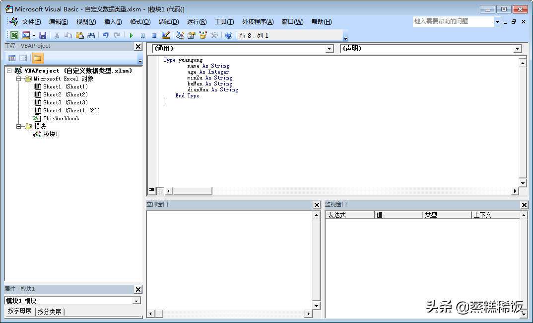 Excel VBA 自定义数据类型