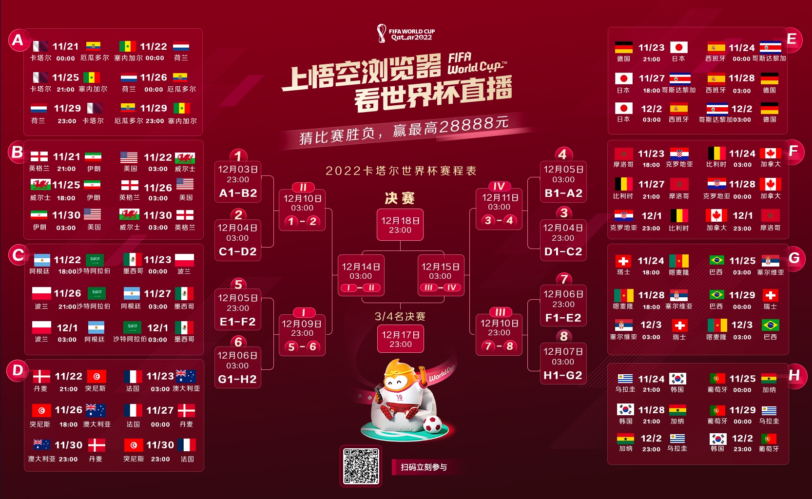世界杯直播优网页（上悟空浏览器，看世界杯直播，猜胜负最高可得28888元现金大奖）