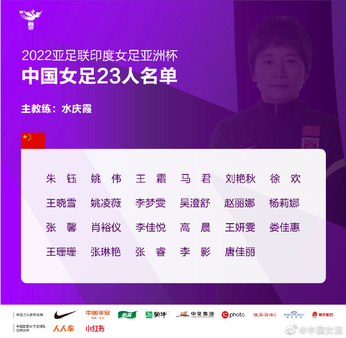 女足亚洲杯23人名单：王霜唐佳丽领衔 赵丽娜李影入选 吴海燕缺席