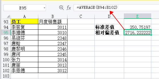 如何用excel计算相对标准偏差值