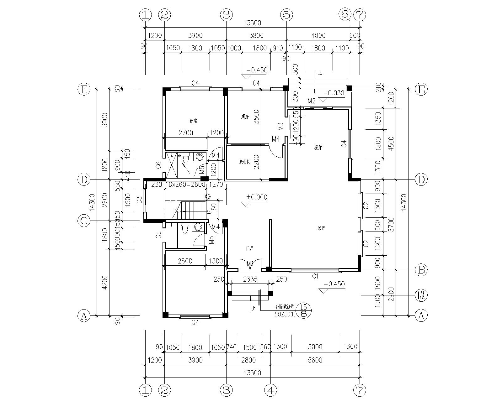 一套三层乡村自建别墅，建筑面积340㎡，内含平面布置图