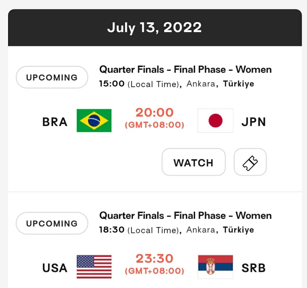 2022年中国体育赛事完整时间表（7月13号-7月14号 世联赛1／4决赛时间表 中国队14号晚20点战意大利队）