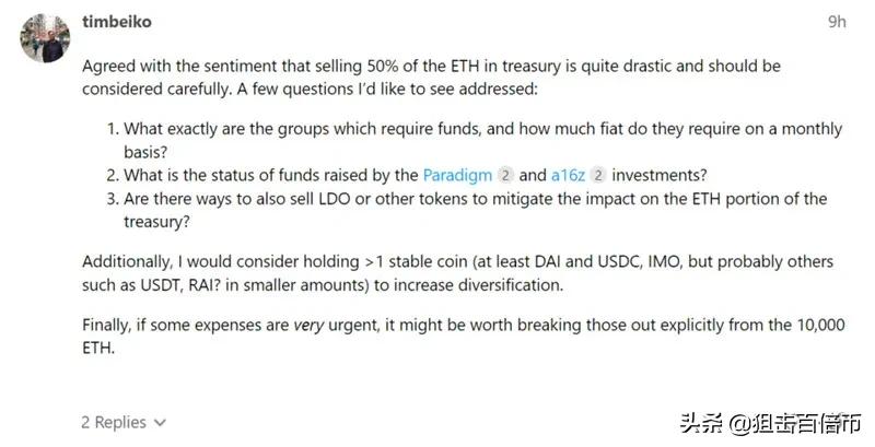 以太坊出货潮？Lido提案出清1万枚ETH为熊市准备