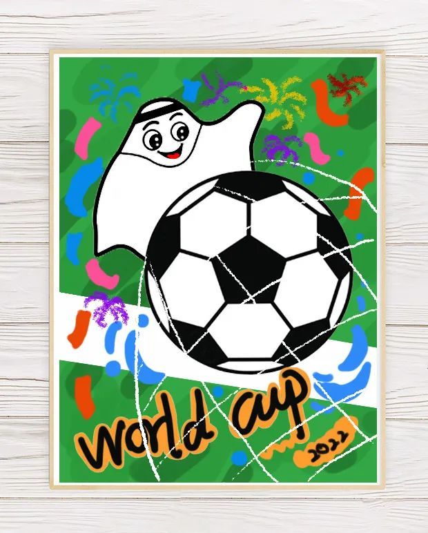 世界杯彩绘图案简笔画(少儿美术/一幅世界杯进球就画好啦)