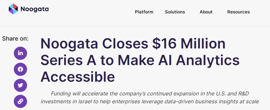 无代码开发平台Noogata获得1600万美元A轮融资，人人都能做AI分析