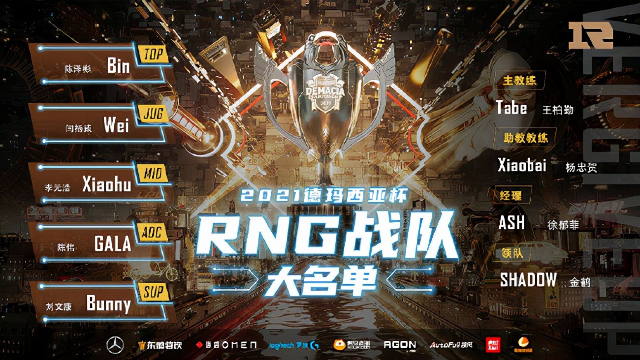 LOL：RNG官宣德杯大名单，Ming遗憾缺席，Bin、“Mid虎”并肩出战