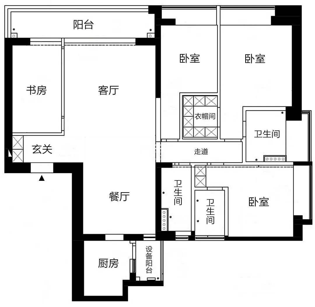 深圳136㎡拆墙改造，双厅合并，主卧+书房+衣帽间+卫生间，好用