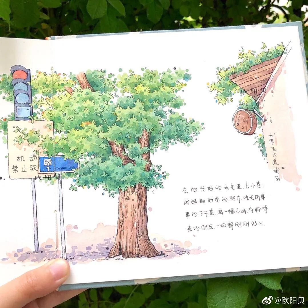 95后美女教你画钢笔淡彩，张张都是精品，构图和配色超棒