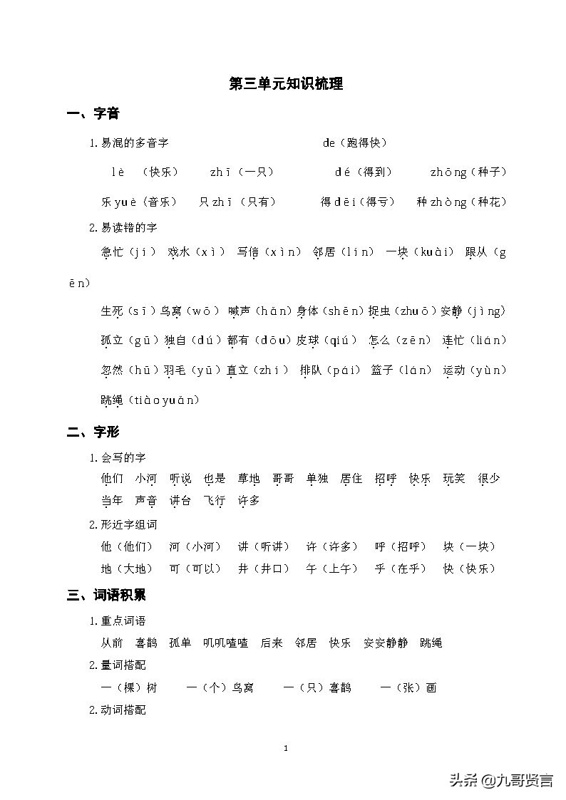 足球音節幾聲（小學一年級語文（下）冊第三單元單元基礎知識點梳理）