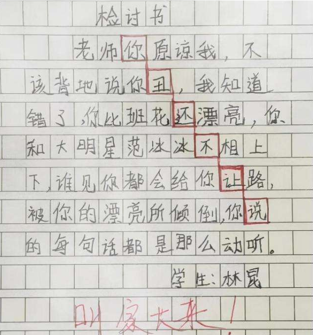 小学生向班主任认错的检讨书